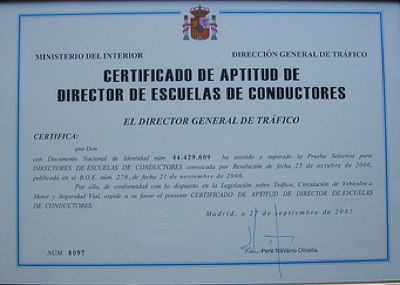 Resolución con calificaciones definitivas director de autoescuela